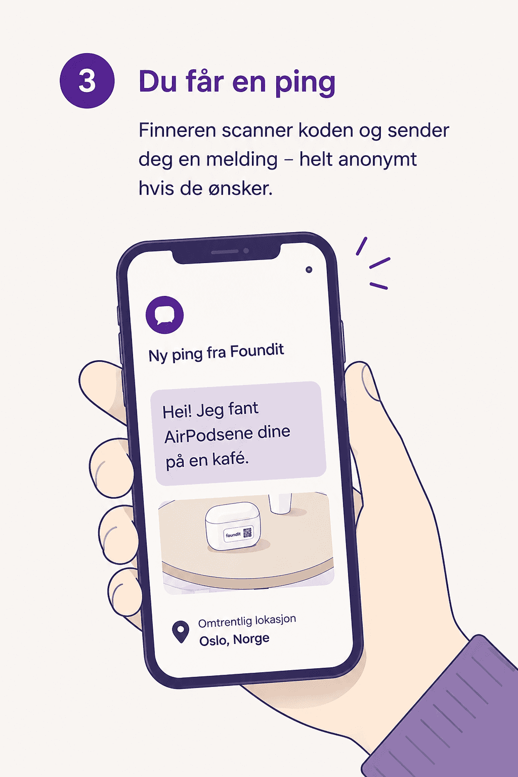 Mobil som viser ping fra Foundit